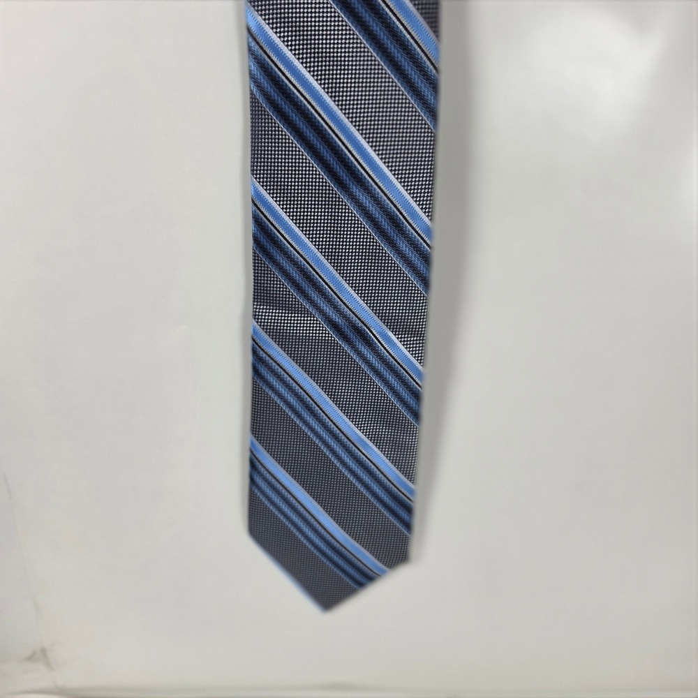 Stacy Adams Signature Gold‎ Mens Blue Grey Striped Silk Blend Necktie Tie